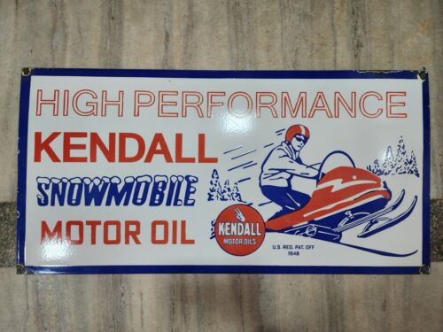 KENDALL SNOWMOBILE PORCELAIN ENAMEL SIGN 48 X 24 INCHES - Picture 1 of 4