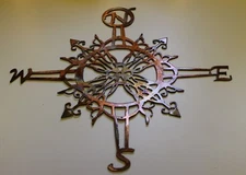 Nautical Compass Rose w/ Ornamental Design - Metal Wall Art - Copper 16"