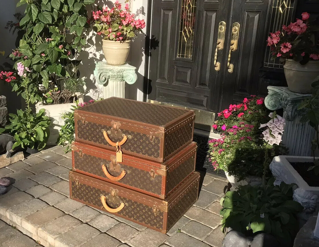 LOUIS VUITTON 3 PC VINTAGE TRUNK SUITCASE TRAVEL SET W