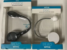 🧷 WITHit Charge, USB Rechargeable LED Light, Book Clip (Black)+ Disc White 🆕