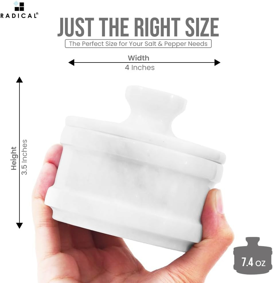 Marble Salt Cellar with Lid and Spoon 3.5" Inches White Handmade Sugar Container