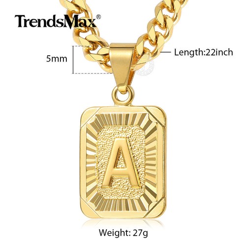 Initial Letter PENDANT Necklace 18/22" Yellow Gold Plated Curb Chain for Men Boy - Picture 4 of 38