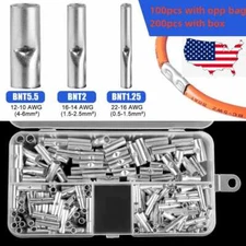 100/200Pcs Copper Bare Wire Splice Terminals Ferrule Butt Crimp Connectors US