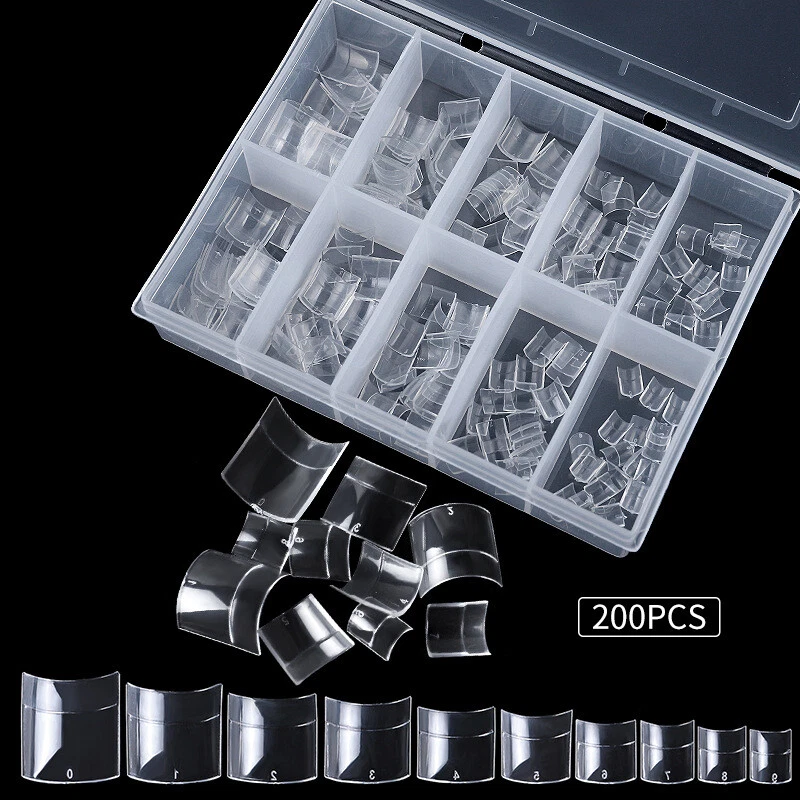 200 piezas/caja puntas cortas francesas media cubierta acrílico uñas postizas extensiones puntas Foto 3 de 4