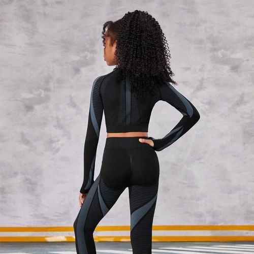 Girls' 2 Piece Yoga Athletic Outfits Kids Workout Sets Gymnastic Tracksuits - Picture 4 of 7