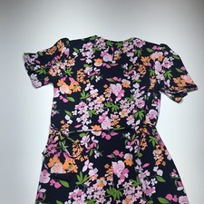 A New Day Dress Womens Size M Navy Blue Floral Short Sleeve Sheath Belted Tie
