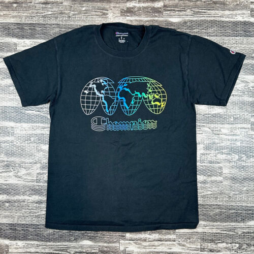Champion Męska rozm. M Med Global Maps Czarna koszulka Atlas Krótki rękaw Okrągły dekolt T-shirt - Zdjęcie 1 z 6