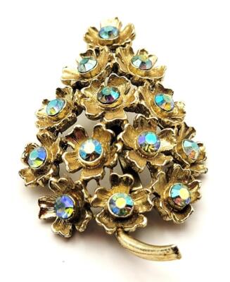 Vintage ohne Vorzeichen Lisner Goldfarben Polarlicht Strass Blumen Pin Brosche