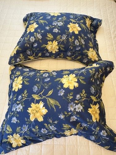 Laura Ashley Emilie Standard Sham Set 2 Blue Yellow Green Floral Cotton - Picture 5 of 24