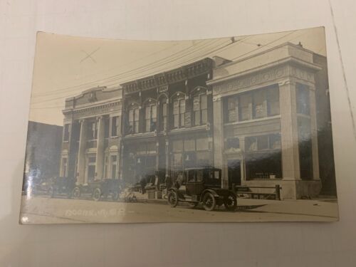 c.1914 Bank Street Szene Boone Iowa echtes Foto Postkarte RPPC - Bild 1 von 2