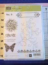 Used Stampin Up Stamp Rubber Creative Elements Swirl Border Flower Butterfly 