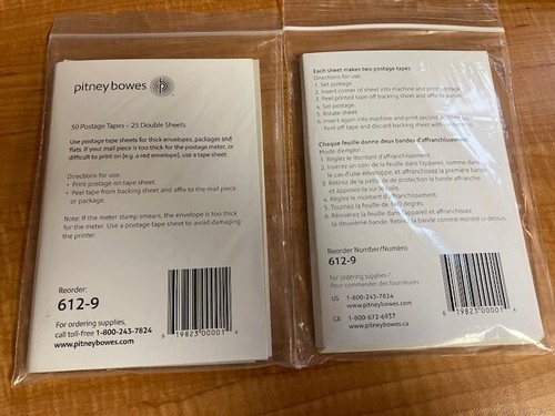 POSTAGE METER TAPE STRIPS Genuine PITNEY BOWES 612-9 50 Sheets 100 Tapes - 第 2/3 張圖片
