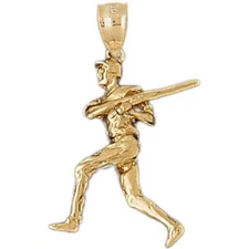 New 14k Yellow Gold 3D Baseball Batter Pendant