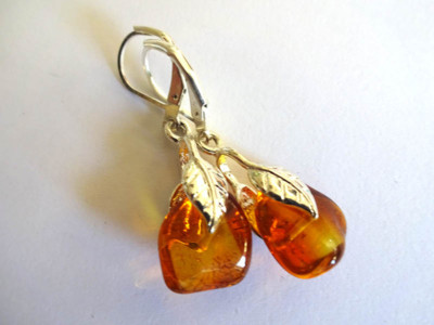 Genuine Amber Earrings – Natural Cognac Amber, Silver Plated, Handmade In Lithuania