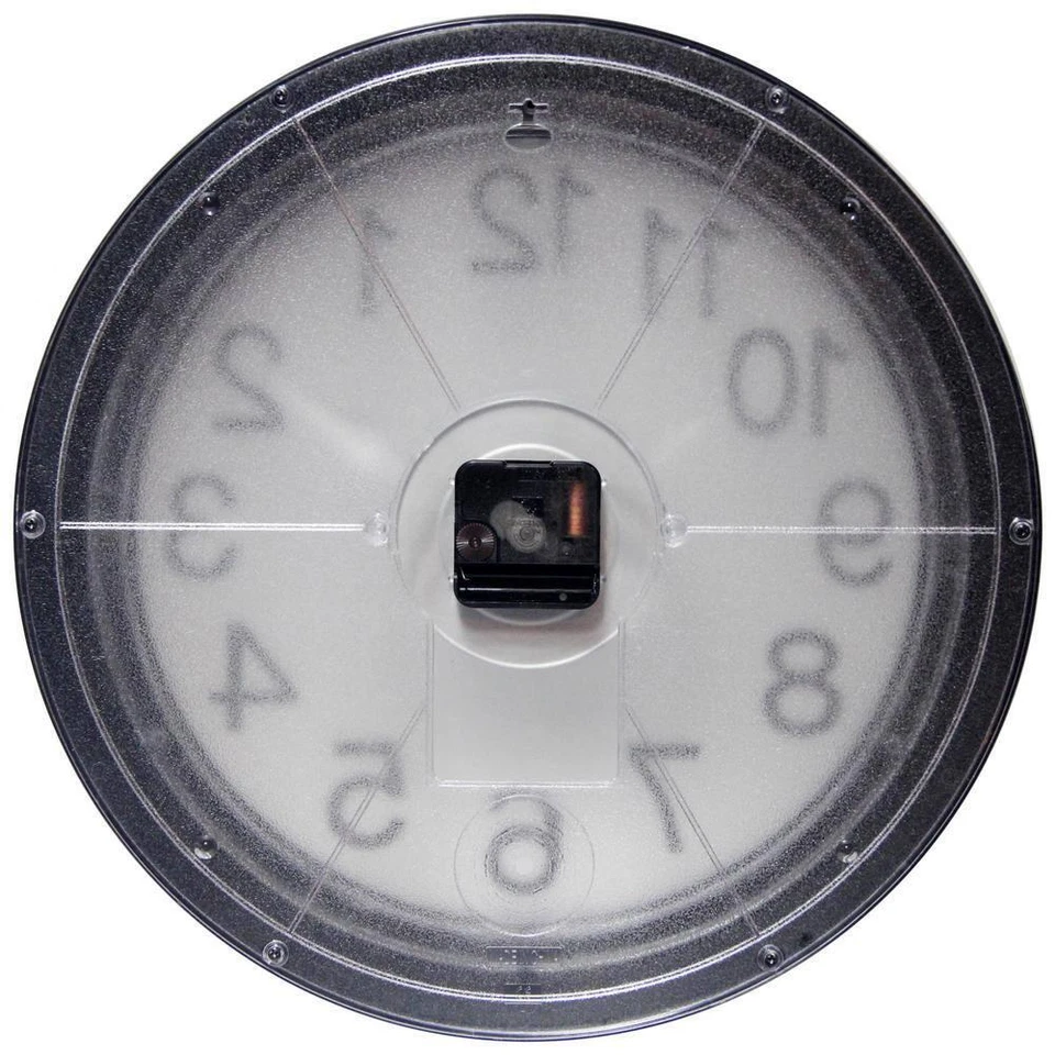 Wall Clock Black Case Round Bold Modern Glass Lens Silver Face Quartz Movement - Image 4 of 4