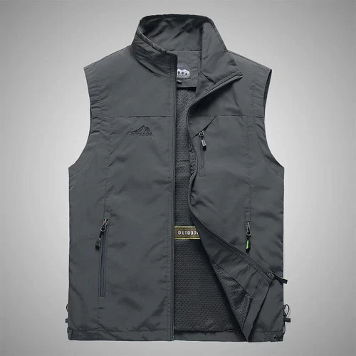 Herrenjacke einfarbig Weste Herren Wandern Netz Futter ärmellose Weste schlicht - Bild 3 von 13