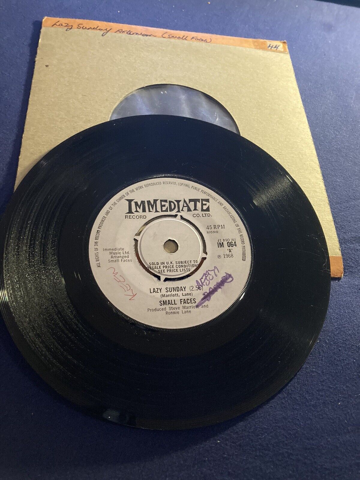 Small Faces - Lazy Sunday/Rollin Over 7” Vinyl 1968 Immediate