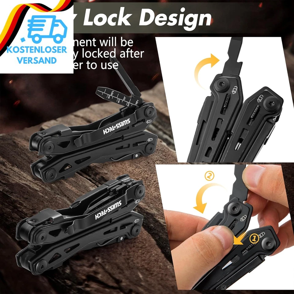 Swiss+Tech Multitool 16 in 1, Multifunktionszange Edelstahl Faltbares Multifunks - Bild 3 von 4