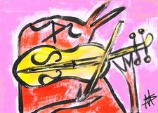 ACEO Cat Print Original Painting Miniature Music Violin Art Card Samantha McLean