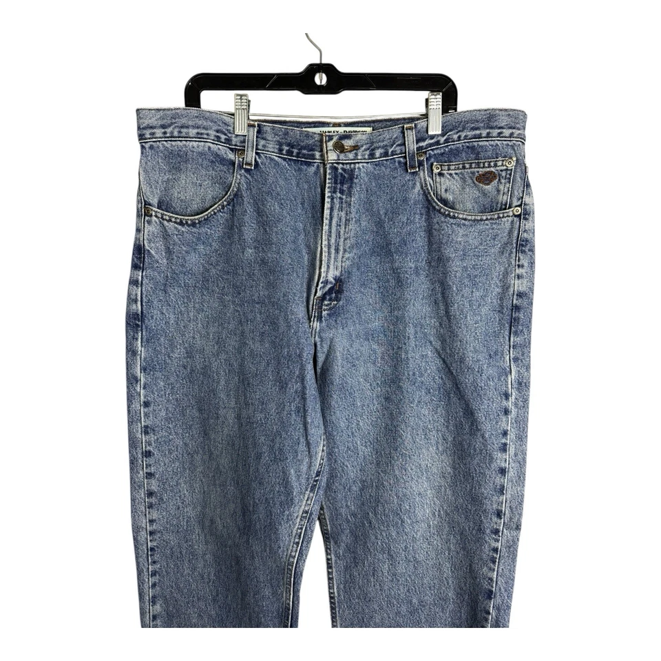 Jeans masculino Harley Davidson 38x36 perna reta lavagem média algodão 5 bolsos motociclista - Imagem 3 de 4