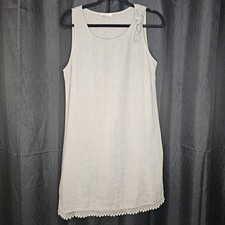 Bellambra Italy Dress Womens Medium Grey Linen Lace Sleeveless Shift Beach