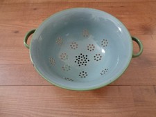 Altes Emaille Sieb Chabby Küchensieb Antik Vintage Grün Deko Retro