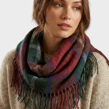 D&Y Womens Soft Polyester Knit Infinity Scarf Blue Green Red Gray Plaid Fringe