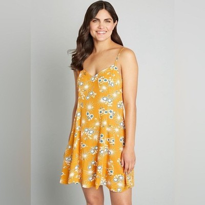 NWT ModCloth On Cloud Nineties Yellow Printed Shift Mini Dress Size LARGE