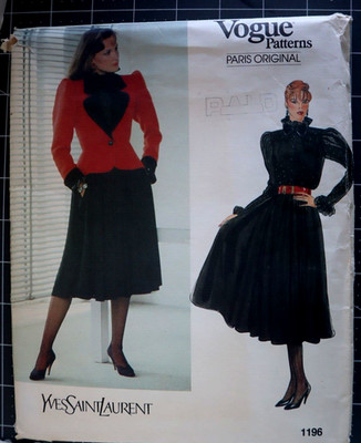 YVES ST LAURENT Vogue Sew Pattern 1196 PARIS ORIGINAL Jacket Skirt Blouse Sz 12