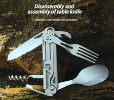 5-in-1 Portable Camping Utensil Detachable Stainless Steel Folding Flatware Set