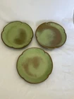 3 Frankoma Pottery Plainsman Prairie Green Dessert Plates 5G Scalloped 7.5”