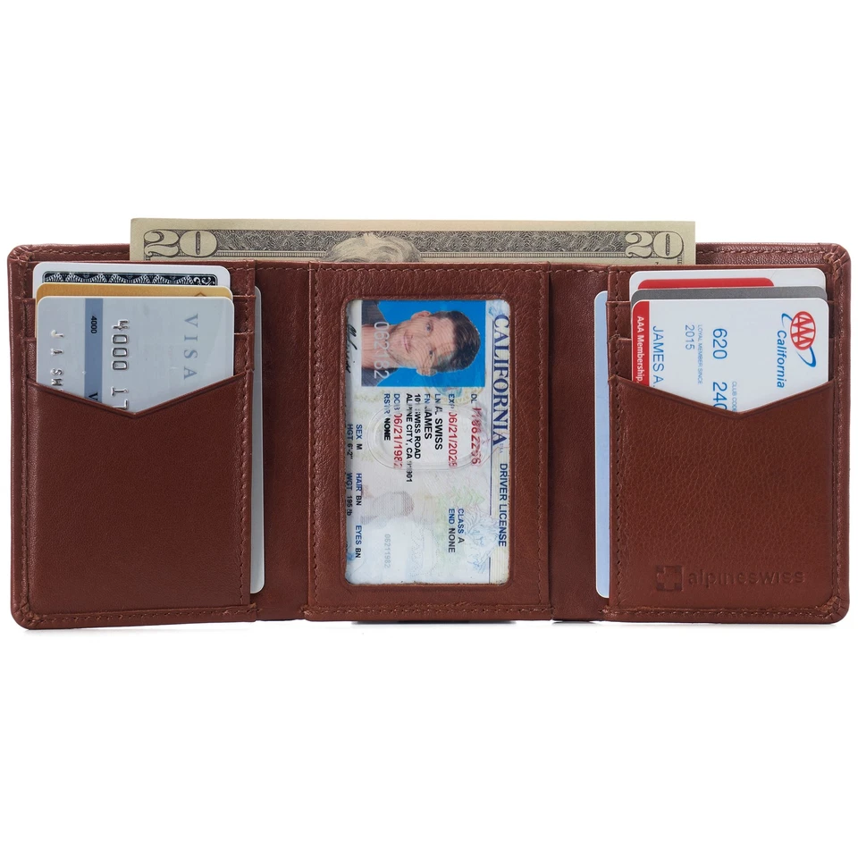 Cartera de Bolsillo Alpine Swiss Para Hombre Leon RFID Triple - Cartera de Cuero Genuino para Foto 2 de 4
