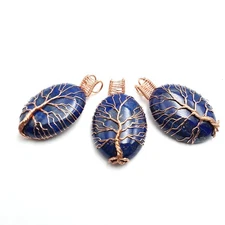 Lapis Lazuli Tree Pendant Copper Wire Wrap Oval 30x40mm Sold per Piece