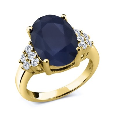 18K Yellow Gold Plated Silver Ring Sapphire Moissanite (6.95 Cttw)