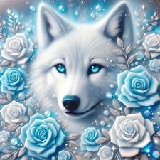 Wolf 5D Diamond Painting Kits for Adults Beginners,DIY Blue Rose Flower Diamo...