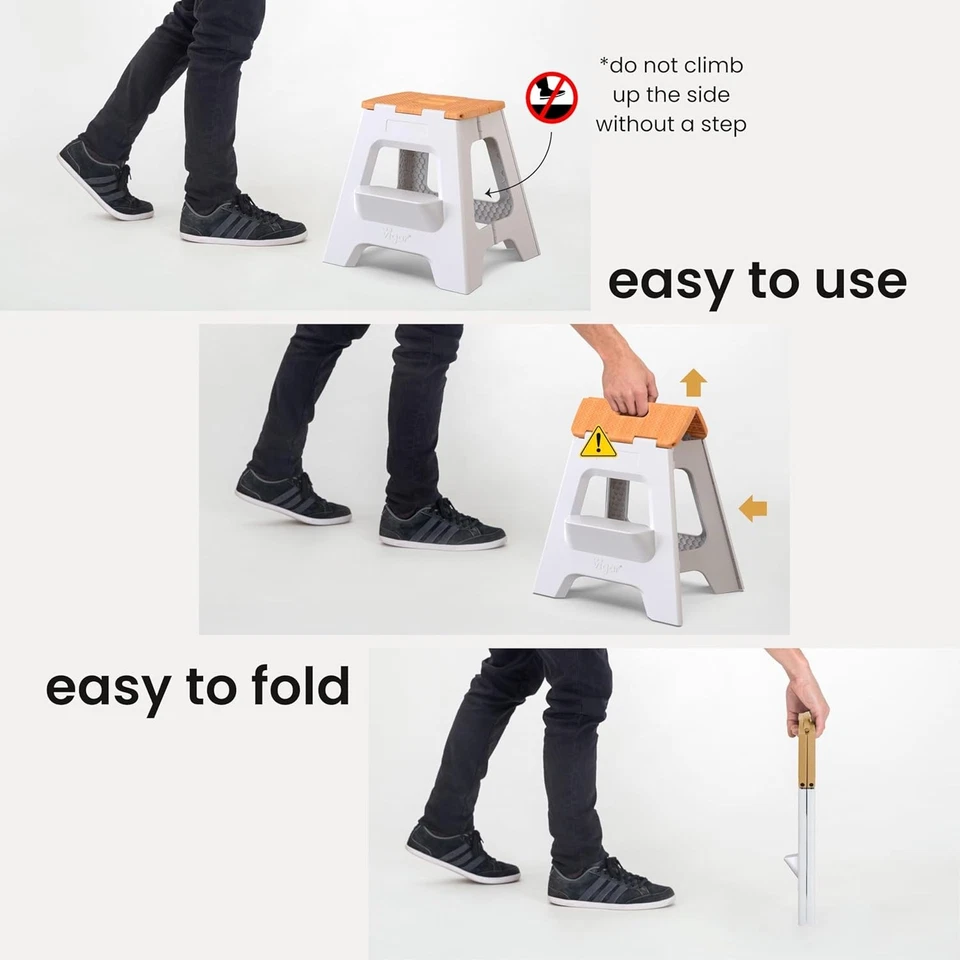 Compact Step Stool Foldable, 16" 2-Step Stools for Adults up to 330lbs- Non-Slip - Image 3 of 4