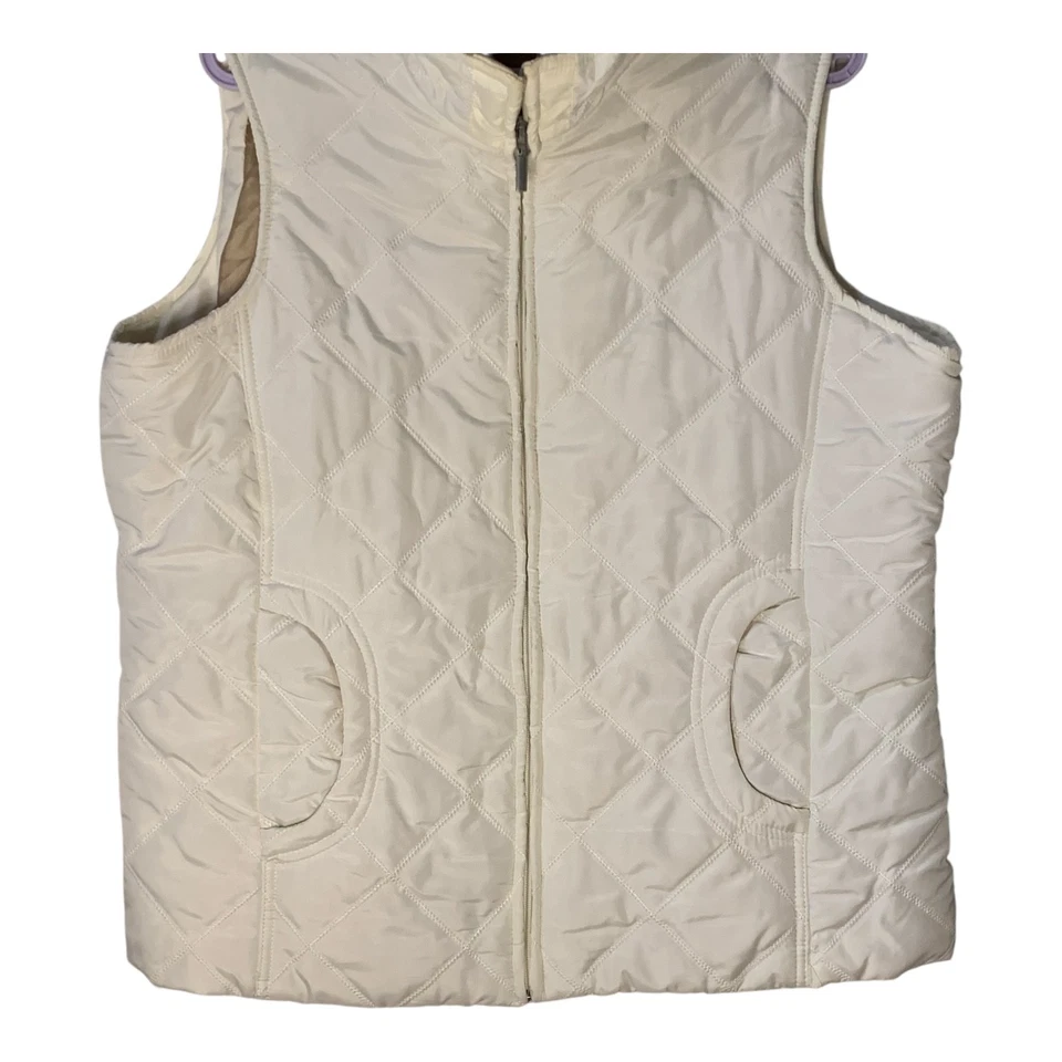 Jane Ashley жилет XL выстеганный зимний белый пуховик спереди молнии изолированные карманы - Изображение 4 из 4