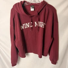Modern Lux Wine Night Hoodie Maroon Burgundy Cropped Sweatshirt Fleece Large L
