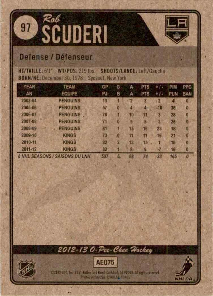 2012-13 O-Pee-Chee Rob Scuderi #97 - Image 2 of 2