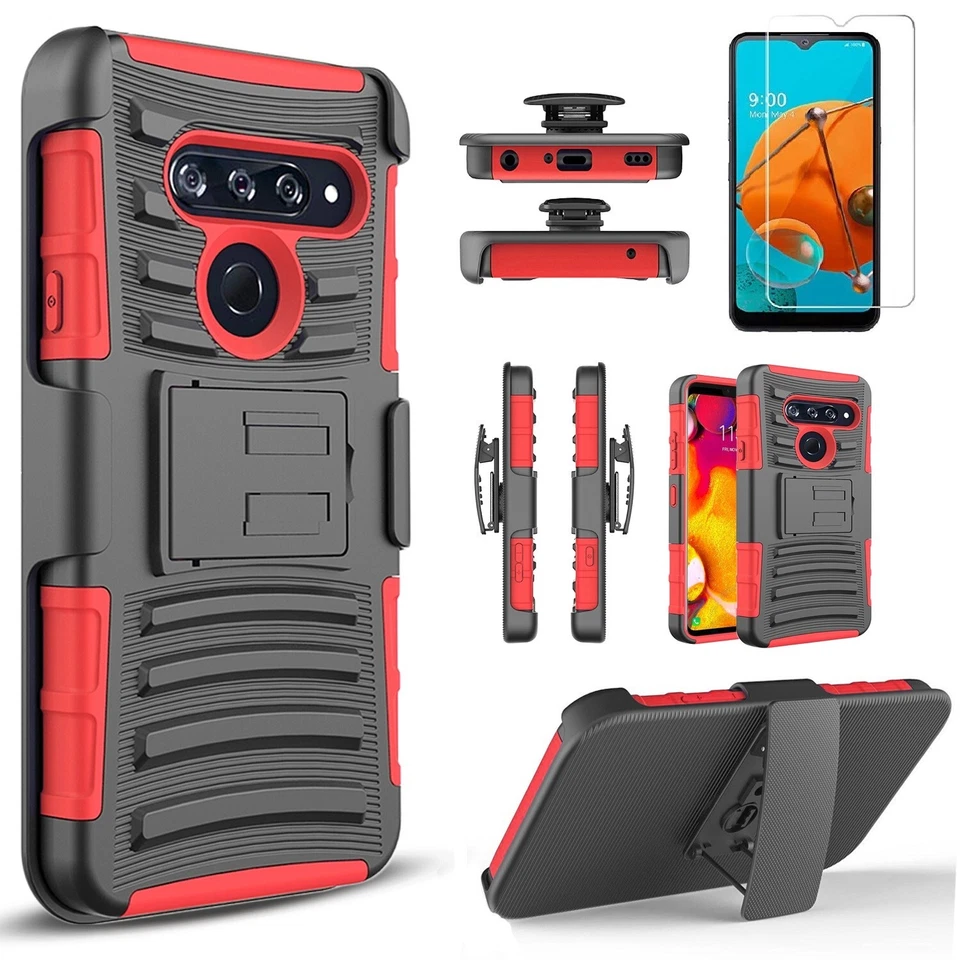 For LG K51 Phone Case Shockproof Cover Belt Clip +Tempered Glass Protector - Image 4 of 4