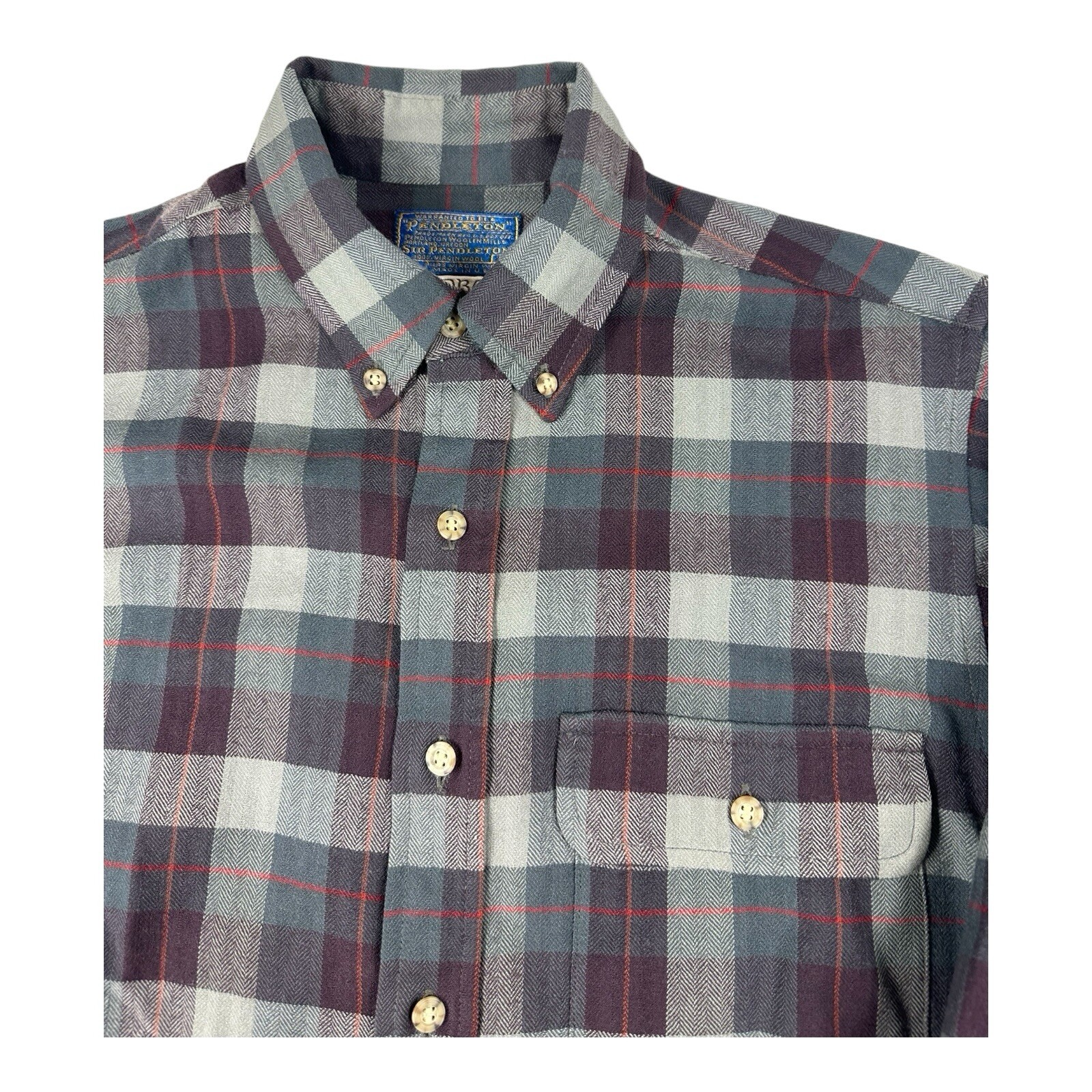 Pendleton Gray Purple Checked Lobo Wool Button Fr… - image 3