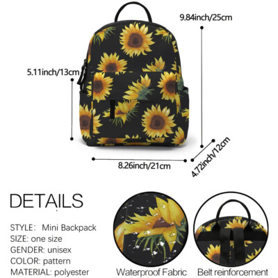 Sunflower Print Backpack Country Hippie Flower Knapsack  display picture 1