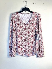 Melrose And Market Nordstrom Size Small Floral Blouse Top Roses Rayon Button NEW