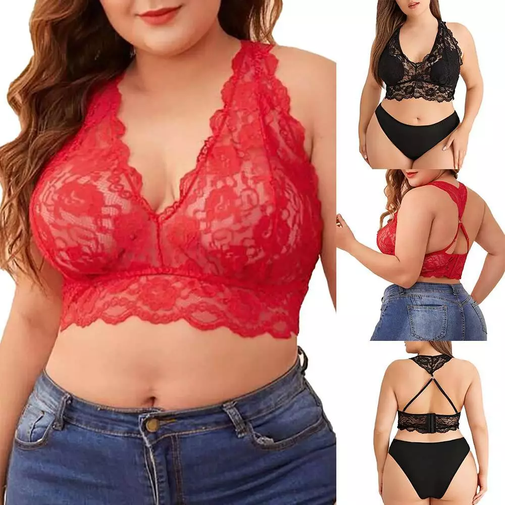 Plus Size Women Lace Sheer Unlined Bra Crop Top Ladies Corset Bralette Vest  UK