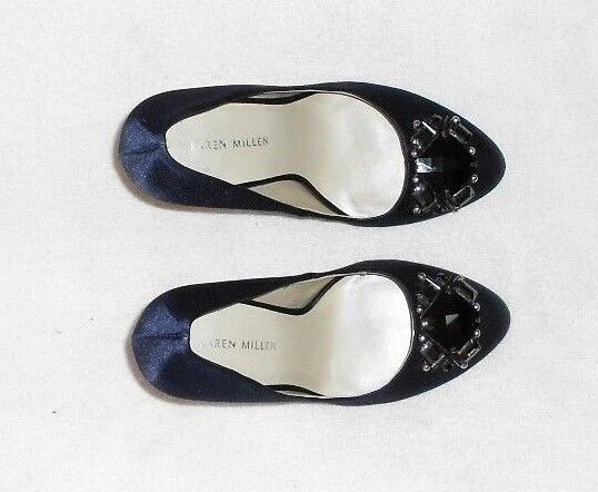 KAREN MILLEN escarpins satin bleu nuit & noir P 38 TBE - Photo 2/4