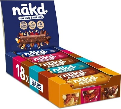 Nakd Fruit & Nut Bar Variety Pack Vegan Healthy Snack Gluten Free 35g x 18 bars.