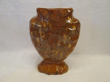Vintage CREEK Pottery Arrowhead Shaped Vase Earthtones Brown Yellow Drip Tan
