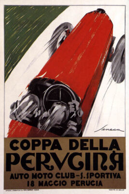 RED CAR RACING RACE COPPA DELLA PERUGINA PERUGIA ITALY FINE VINTAGE POSTER REPRO