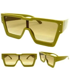 Oversized Modern Retro Shield Party ClubBeach SUNGLASSES Large Olive Green Frame