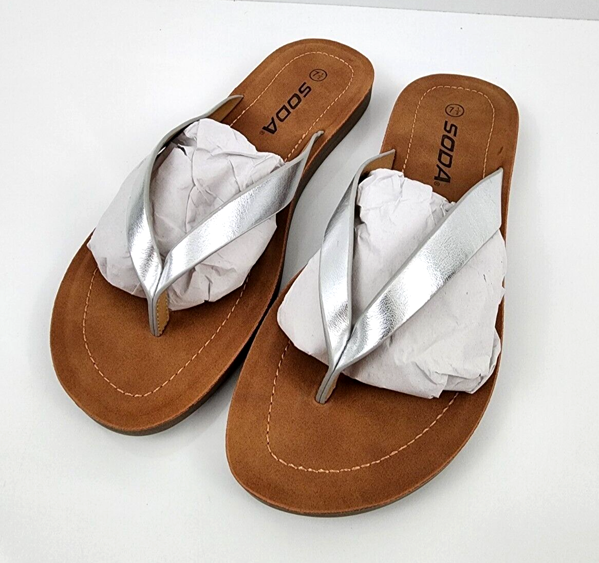 Comfy Soda Sandals Flip flops Faux Suede Upper Silver 7.5 | eBay